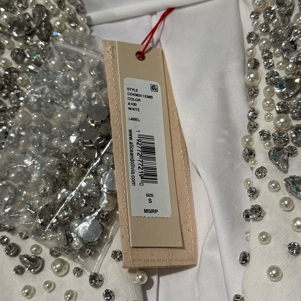 Alice + Olivia Ivan Pearl Rhinestone Embellished Blazer Jacket - Picture 5 of 9